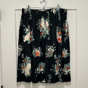 D&Co black floral watercolor print pleated midi skirt (XL)